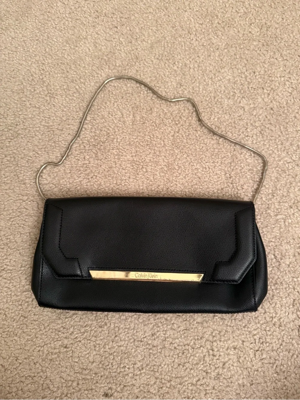 Calvin Klein Black Clutch with Gold Accent and Chain
